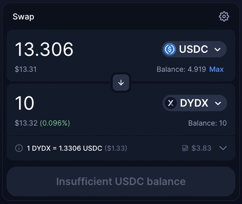 Getting $dydx through uniswap