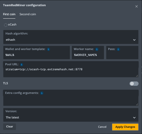 ōCash Mining Rig Configuration Overline X HiveOS Extremehash